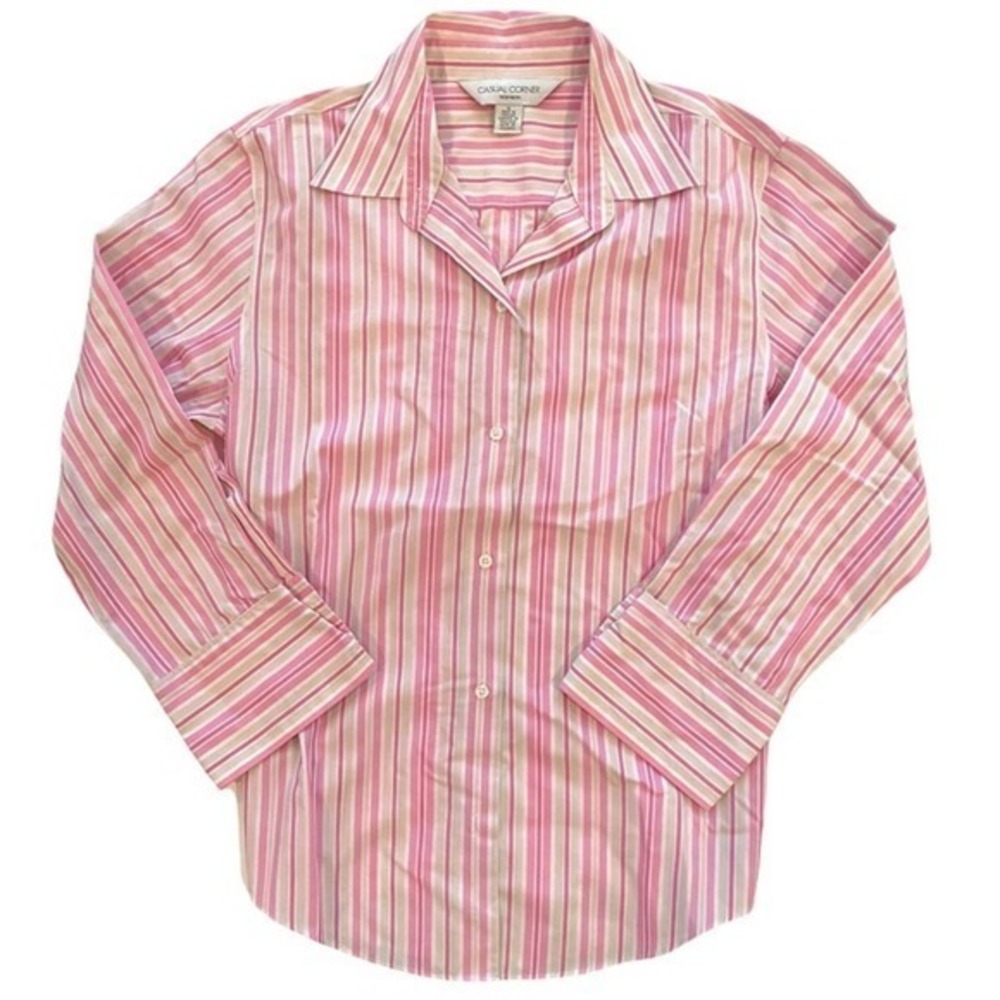 CASUAL CORNER Non-Iron Button Down Striped Blouse Medium